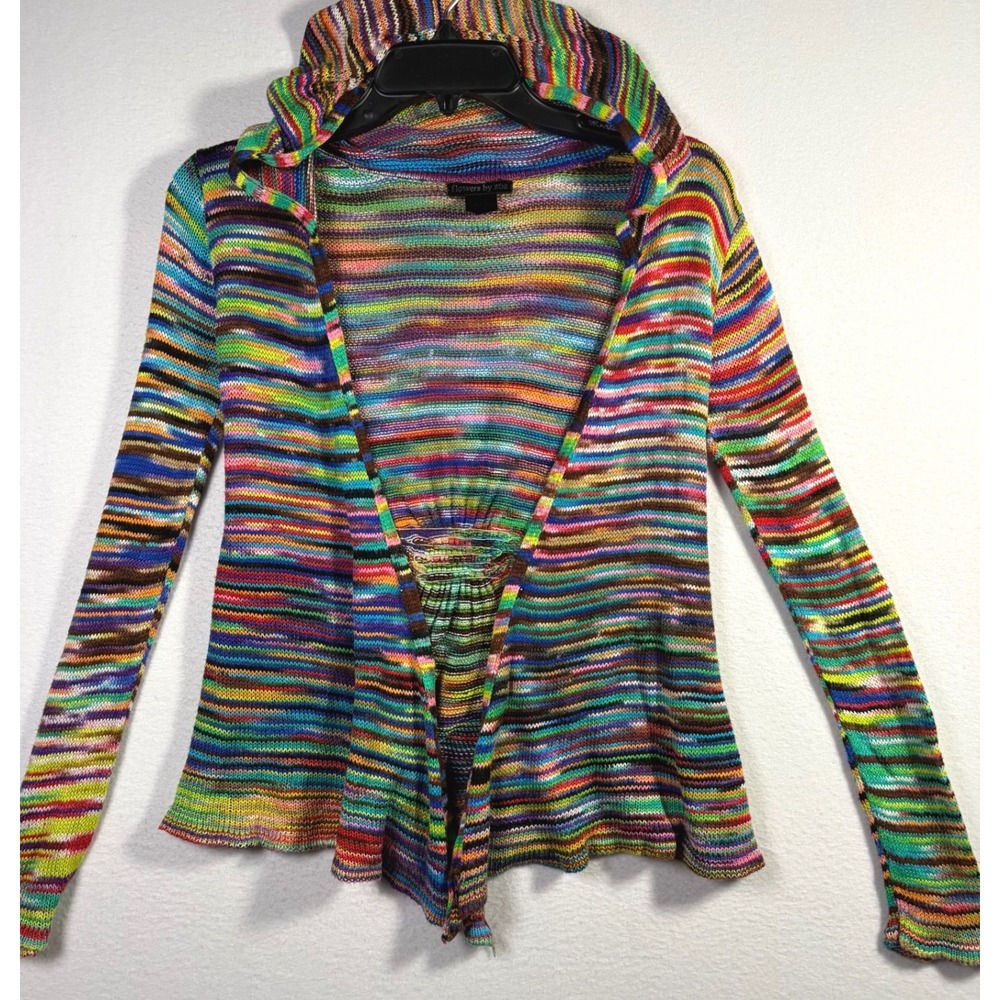 Flowers by Zoe Hooded Cardigan Women Small Multicolor Excellent Striped Knit